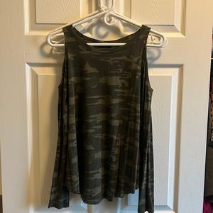 Camo cold shoulder shirt.
